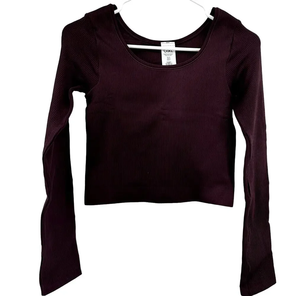 Athleta Girl Rise Above Rib Crop Top Scoop Neck Pullover Knit Red Maroon XLarge
